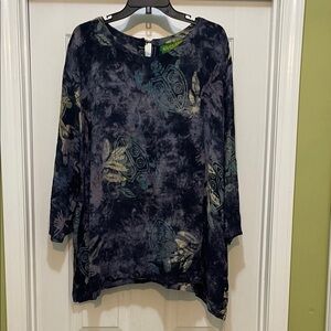 Kusnaldi - Linen Blend Tunic - Black, green,tan & mauve turtle print Size XL/XXL